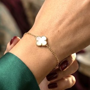 دستبند طلا مدل ونکلیف سنگ سفید