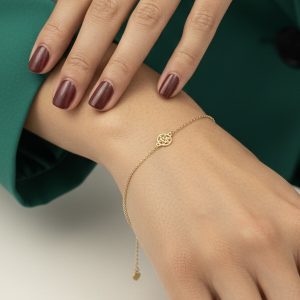 دستبند دایره و گل طلا